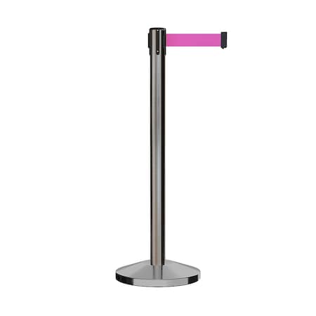Montour Line Stanchion Belt Barrier Sat.Steel Post 11ft. Fl.Pnk Belt M630-SS-FPK-110